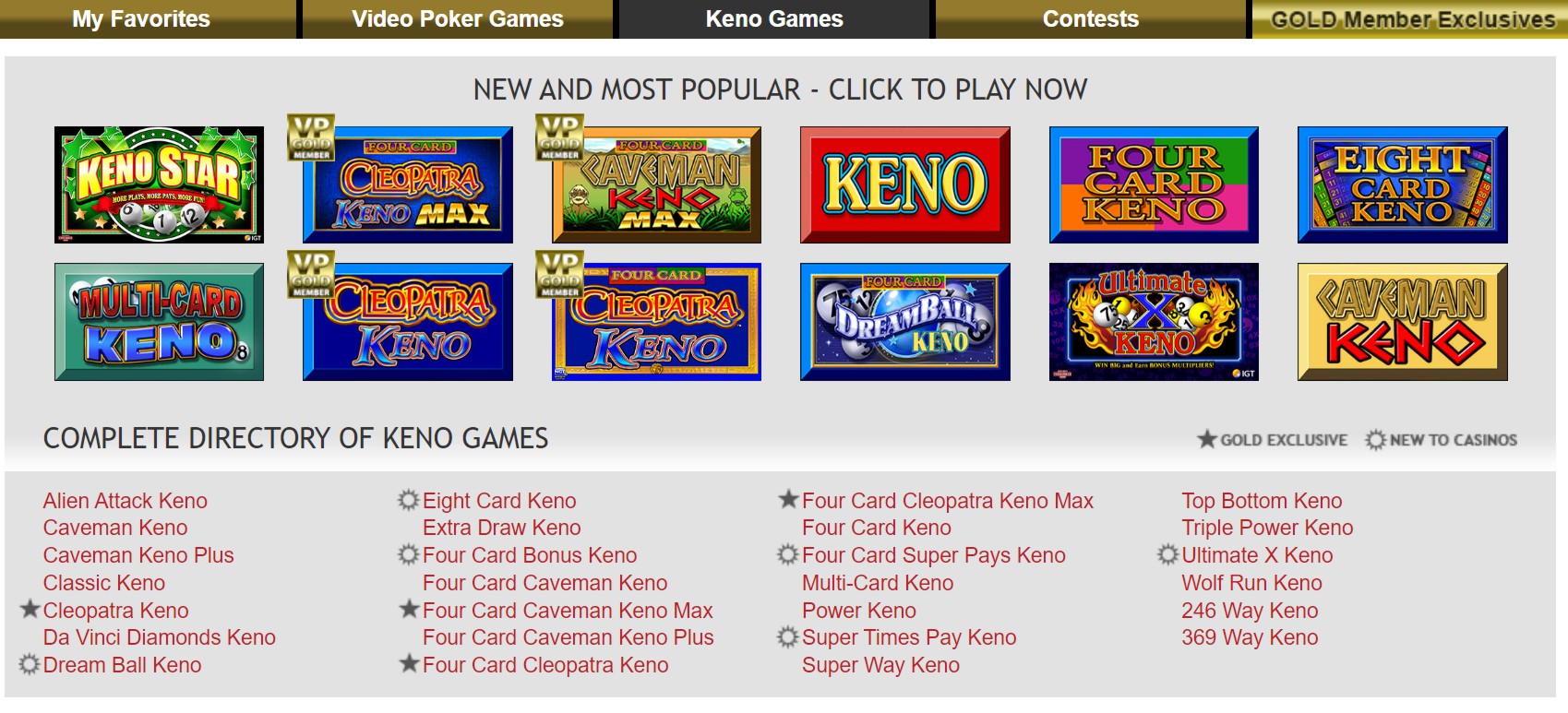 Play free video keno and video poker.